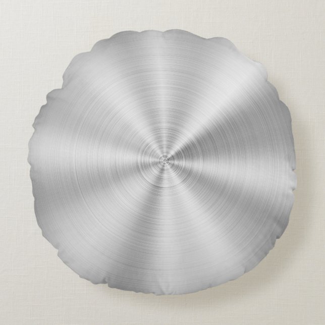 Almofada Redonda Prata brilhante metálica do falso elegante (Frente)