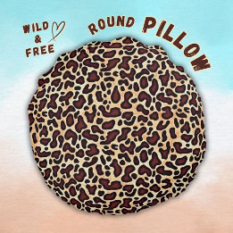 Almofada Redonda Prato Castanho-Leopardo -