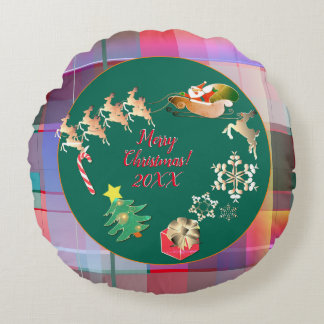 Almofada Redonda Prato de Papel Xadrez Rena do Papai Noel Natal