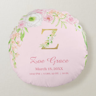 Almofada Redonda Precious Pink Gold Monogram "Z" Baby Girl Stats