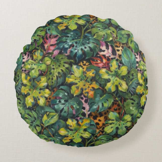 Almofada Redonda Predador Perigoso nos Trópicos (Frente)