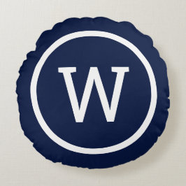 Almofada Redonda Preppy Monograma Moderno Elegante Azul Marinho