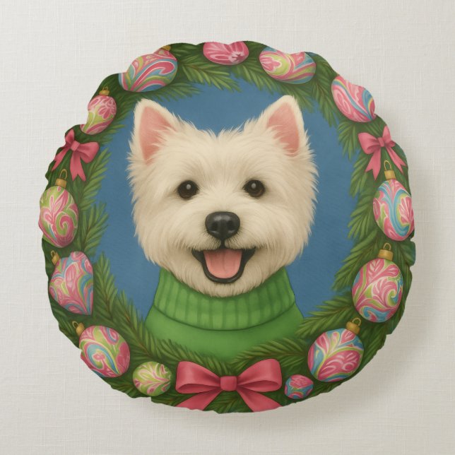 Almofada Redonda Preppy Westie (Frente)