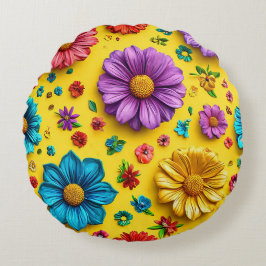 Almofada Redonda Presente Botânico para ela Flores 3D Coloridas