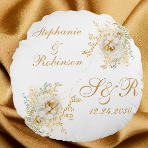 Almofada Redonda Presente de Casamento com Logotipo de Monograma Fl