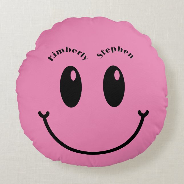 Almofada Redonda Presente de Casamento de Casal Única Feliz Sorriso (Frente)