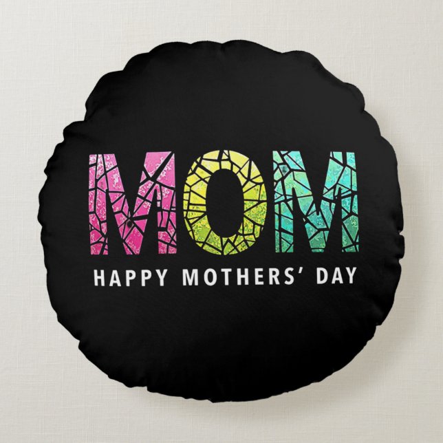 Almofada Redonda Presente de celebração do Dia das Mães Felizes (Frente)
