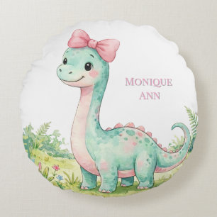 Almofada Redonda Presente de Chá de Bebê de Dinossauro Fofo com Laç