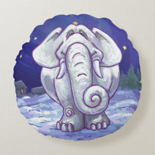 Almofada Redonda Presente de Elefante Branco Bonito
