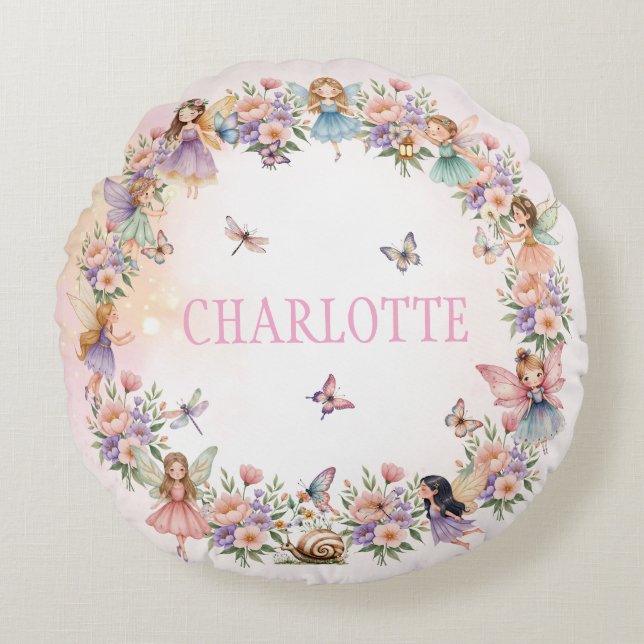 Almofada Redonda Presente de fada de trigo para menina (Frente)