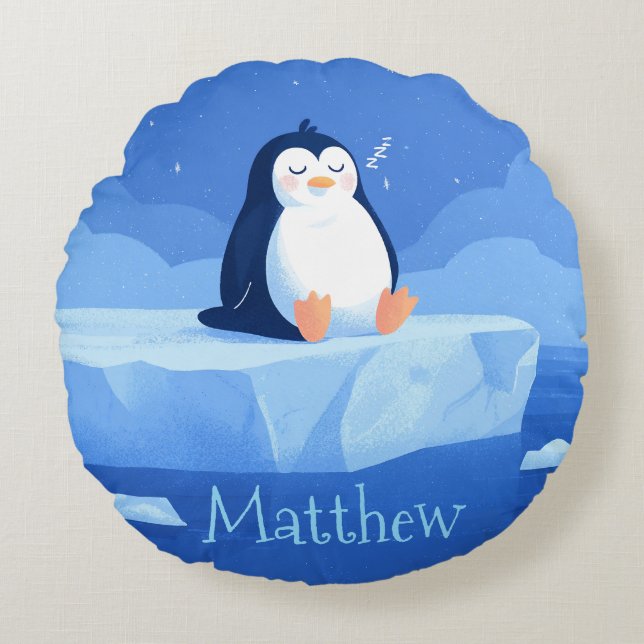 Almofada Redonda Presente de Pinguim Fofo, Pinguim Personalizado  (Frente)