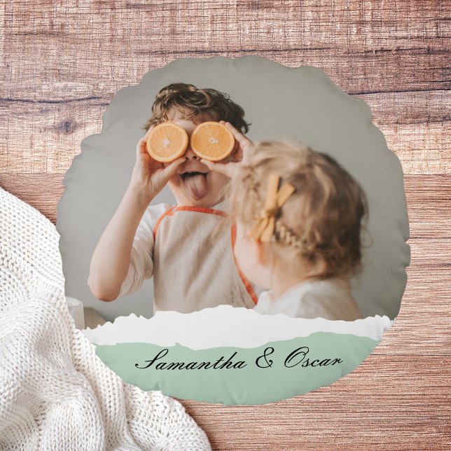 Almofada Redonda Presente de vírgula de Foto e Nome Personalizado d (Criador carregado)