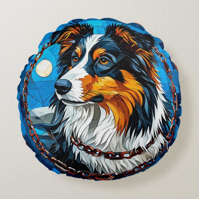 Almofada Redonda Presente para Amante de Cães Collie (Frente)
