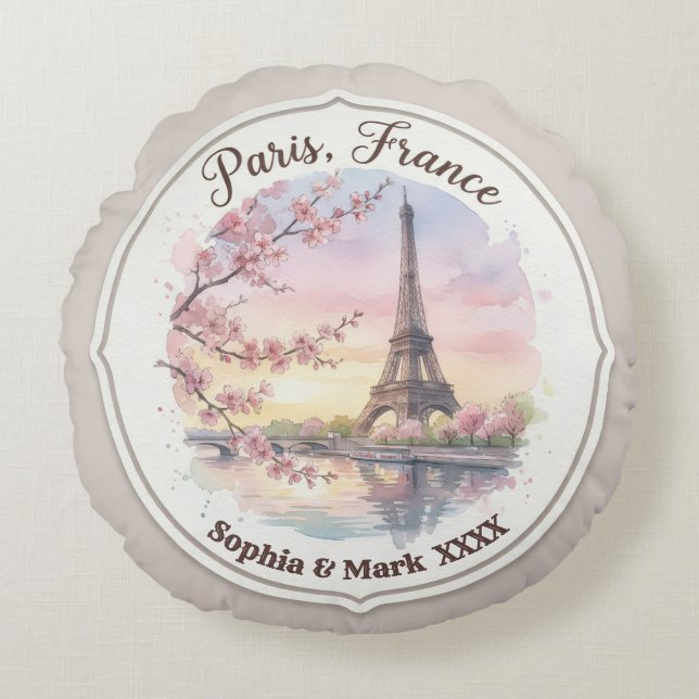 Almofada Redonda Presente Personalizado de Casal Paris & Flor de Ce (Frente)