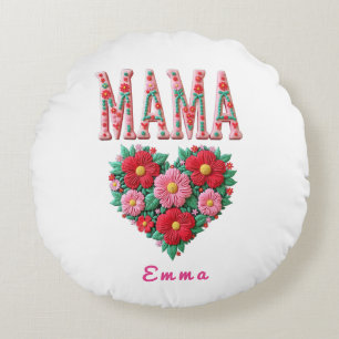 Almofada Redonda Presente Personalizado Floral Coração de Mamãe