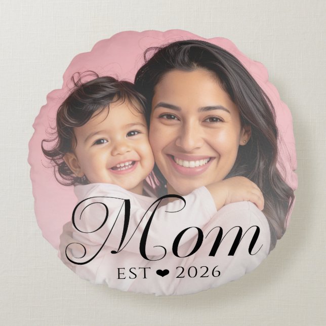 Almofada Redonda Presente Personalizado para Mãe com Foto e Data (Frente)