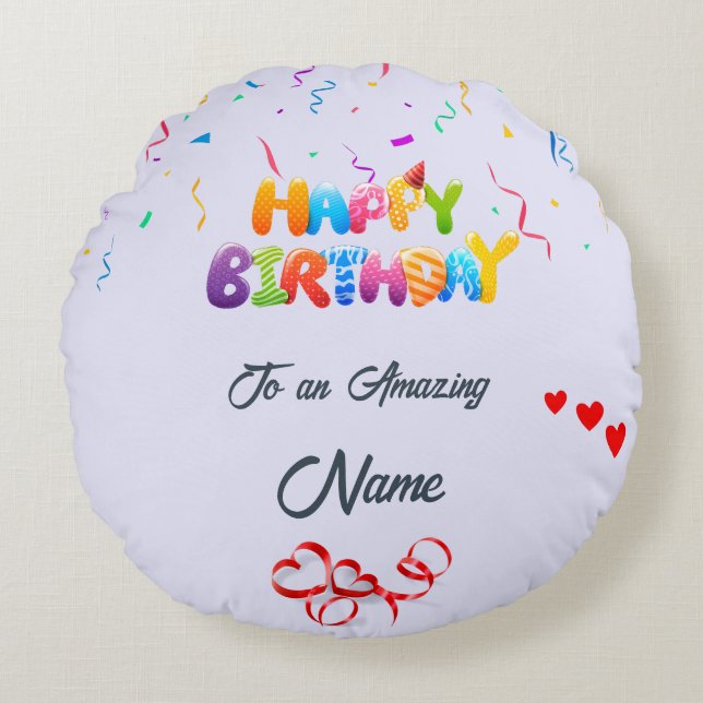 Almofada Redonda Presente único em Travesseiro redondo para os aniv (Frente)