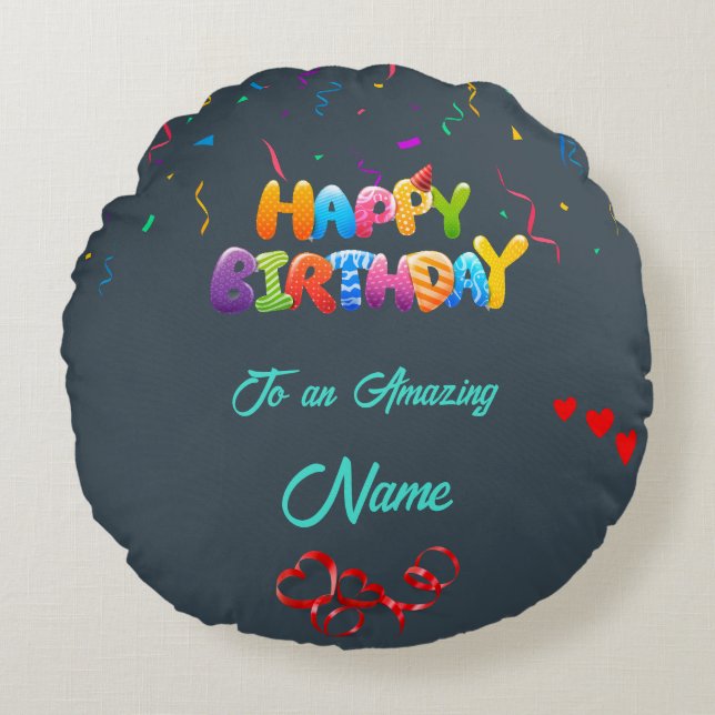 Almofada Redonda Presente único em Travesseiro redondo para os aniv (Frente)