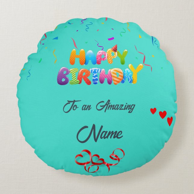 Almofada Redonda Presente único em Travesseiro redondo para os aniv (Frente)