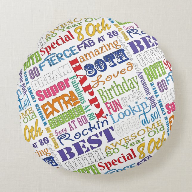Almofada Redonda Presentes De Festa de aniversário De 80 Especial E (Frente)