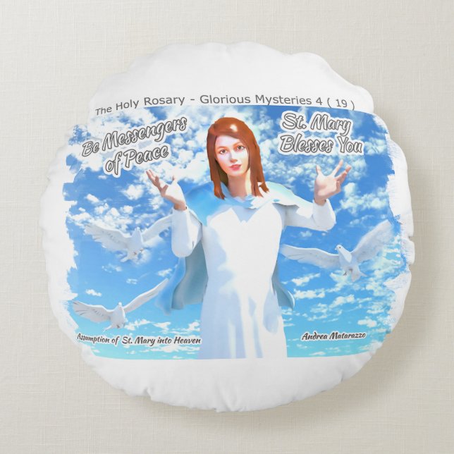 Almofada Redonda Pressuposição de Ruas. Maria no Céu (Frente)