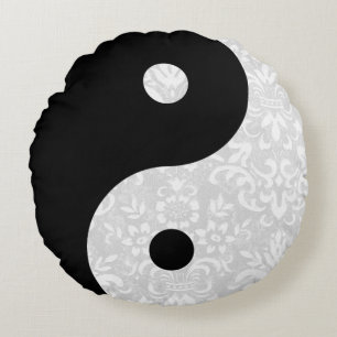 Almofada Redonda Preto e Branco Faux Lace Yin Yang