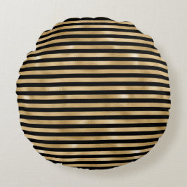 Almofada Redonda Preto e Dourado Listrado Chic Moderno