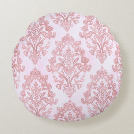 Almofada Redonda Pretty in Pink Victorian Damask Watercolor Pattern
