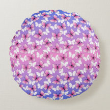 Pretty Pink and White Butterfly Round Pillow