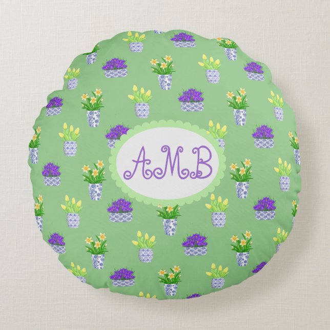 Almofada Redonda Primavera Blogues no Travesseiro de Destaque de Po (Frente)