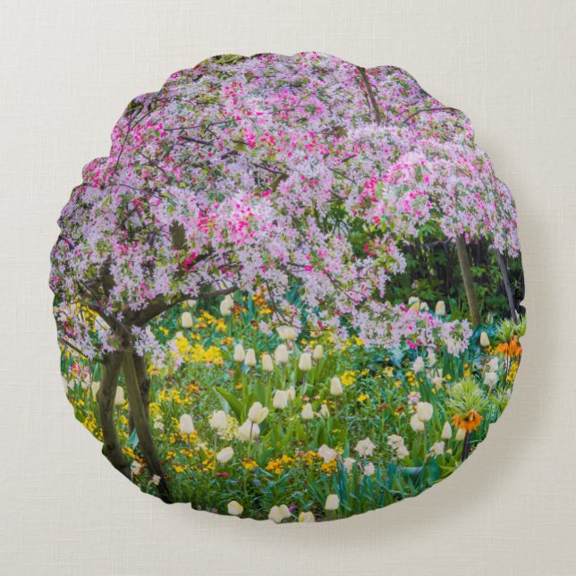Almofada Redonda Primavera no jardim de Claude Monet (Frente)