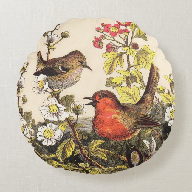 Almofada Redonda Primavera Robin Birds Red Birds (Frente)