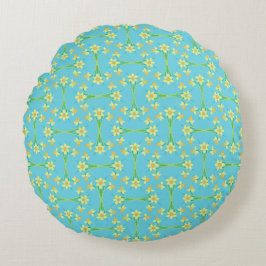 Almofada Redonda Primavera Sunshine Daffodils Sky Blue Round Traves