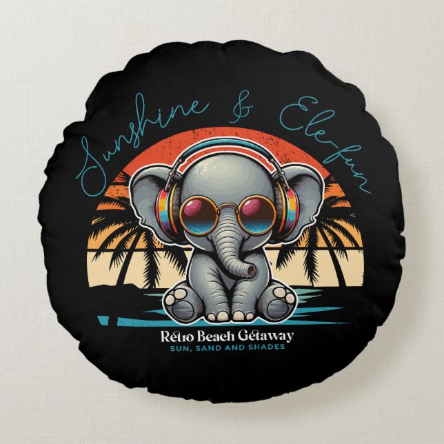 Almofada Redonda Primavera Sunshine e Ele se diverte Retro Beach. (Frente)
