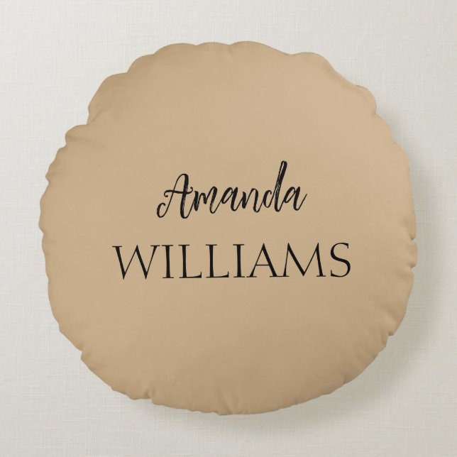 Almofada Redonda Primeiro Sobrenome Elegante de Trendação Negra | T (Frente)