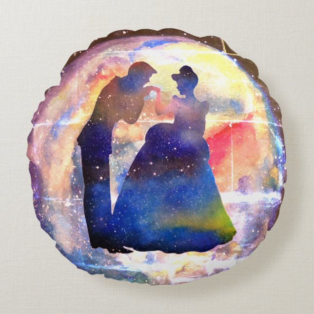 Almofada Redonda Princesa e o príncipe arremessado (Frente)