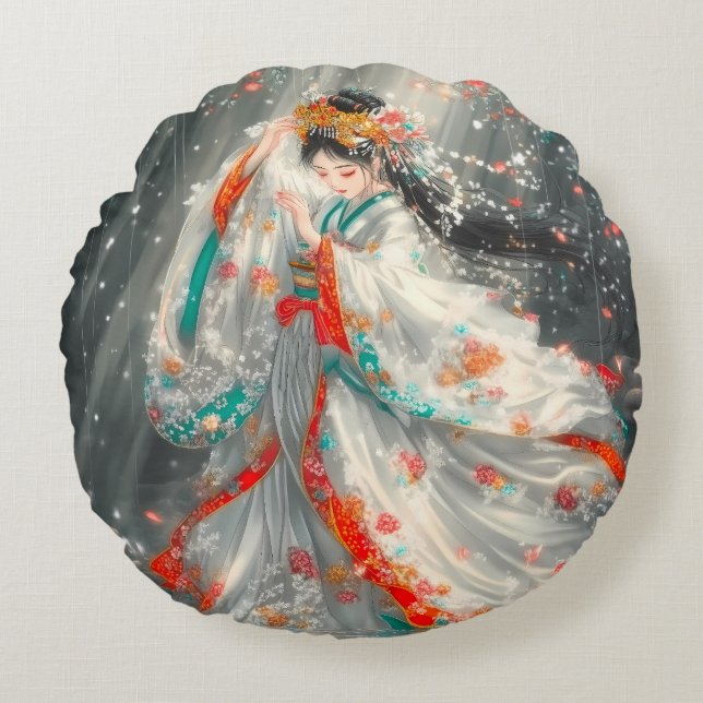 Almofada Redonda Princesa Étera em um Jardim da Fantasia (Frente)