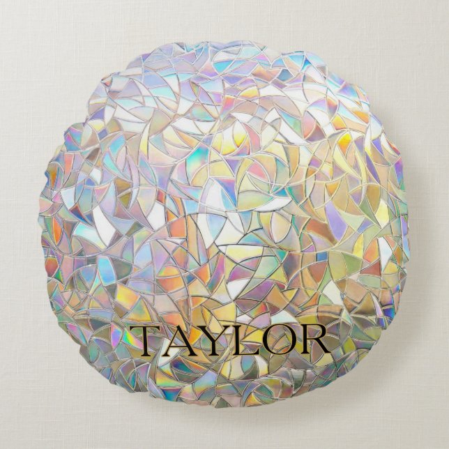 Almofada Redonda Prismatic Stained Glass Effect - Rainbow Prismatic (Frente)