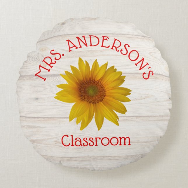 Almofada Redonda Professora Rustic Daisies Classroom (Frente)