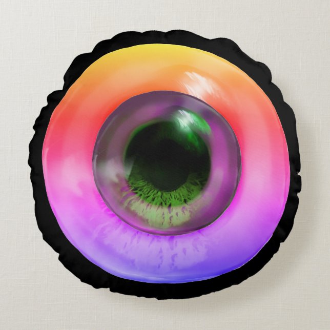 Almofada Redonda Psychedelic Trippy Weird Hippie Funky Eye (Frente)