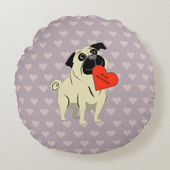 Almofada Redonda Pug be my Valentine (Frente)