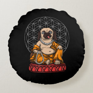Almofada Redonda Pug Buddha Cachorro Zen Yoga Meditação Pet