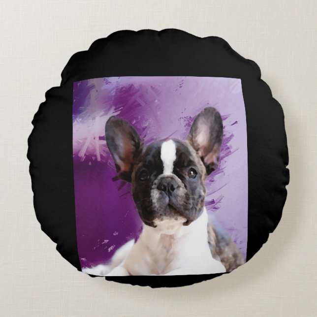 Almofada Redonda Pug Portrait Art Cute Pug (Frente)
