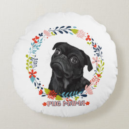 Almofada Redonda Pug preto bonito - Pug Mama