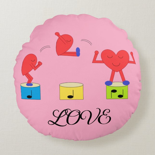 Almofada Redonda Pulando o Coração no Amor: Rosa (Frente)