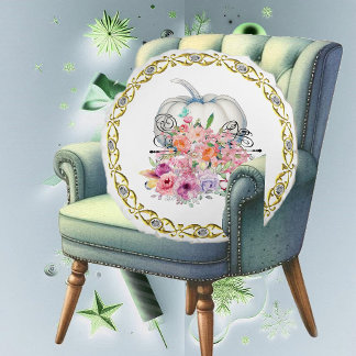 Almofada Redonda Pumpkin Branco Dourado Queda Aquarela