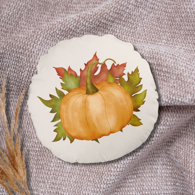 Almofada Redonda Pumpkin de Folhagem de outono (Criador carregado)