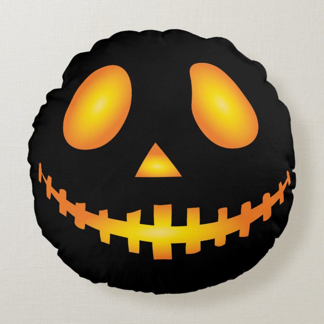 Almofada Redonda Pumpkin Face Halloween Jack O Lantern Spooky (Frente)