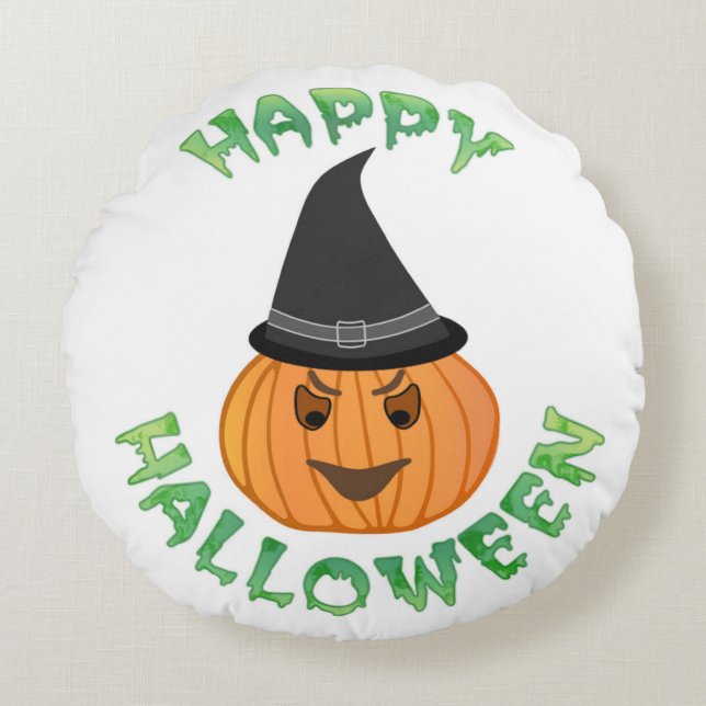 ALMOFADA REDONDA PUMPKIN "FELIZ HALLOWEEN" (Frente)