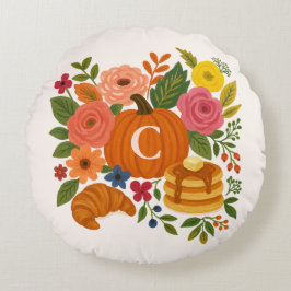 Almofada Redonda Pumpkin Floral Monogram Round Pillow Fall